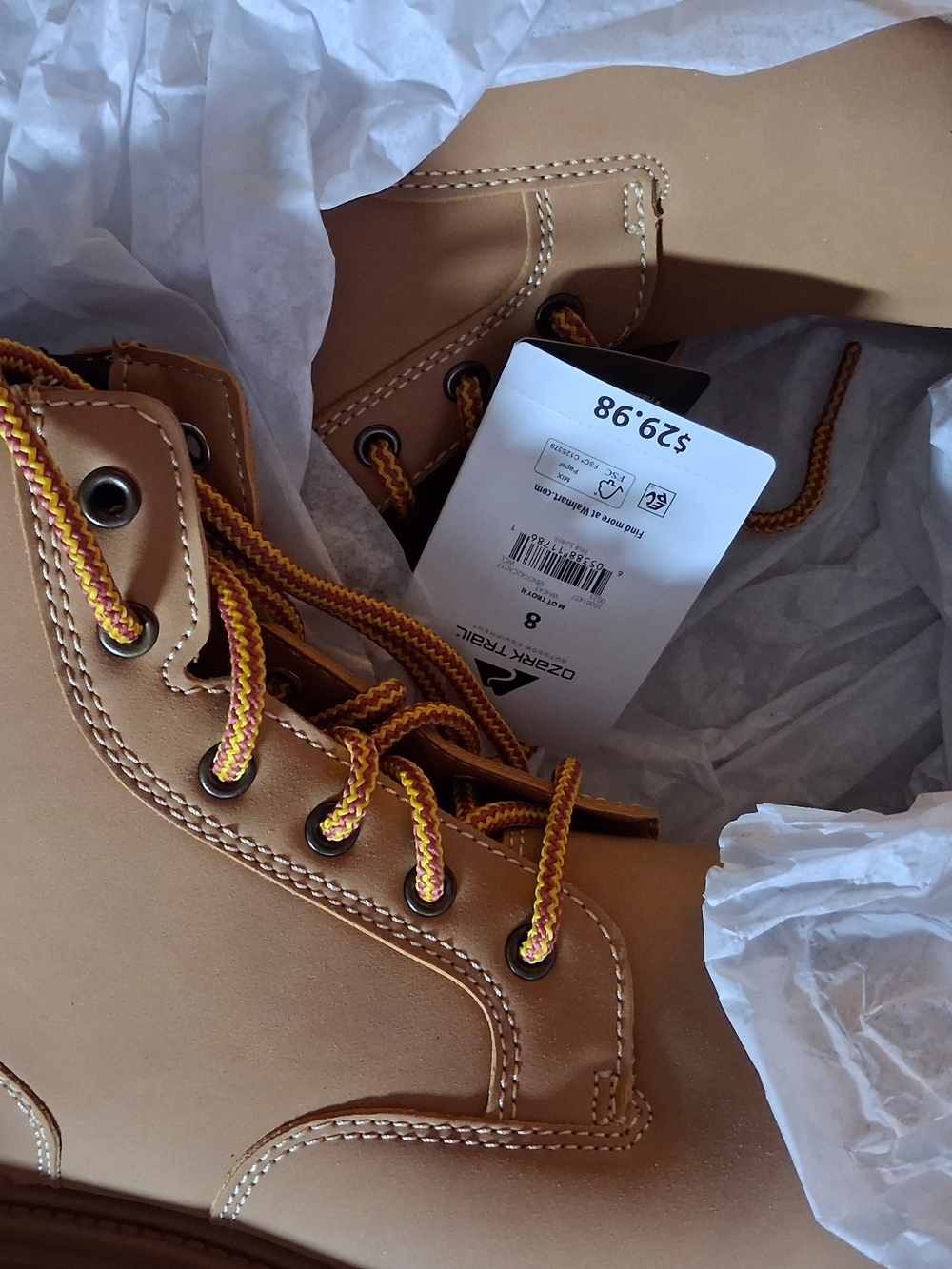 Ozark Trail Tan Lace-Up Men's Work Boots with Yellow Accent Laces